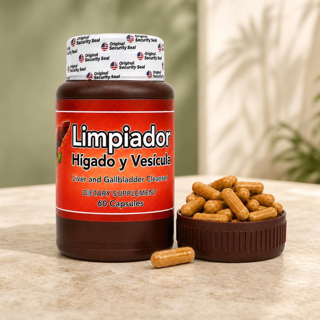 Limpia Higado y Vesicula - frasco abierto con capsulas