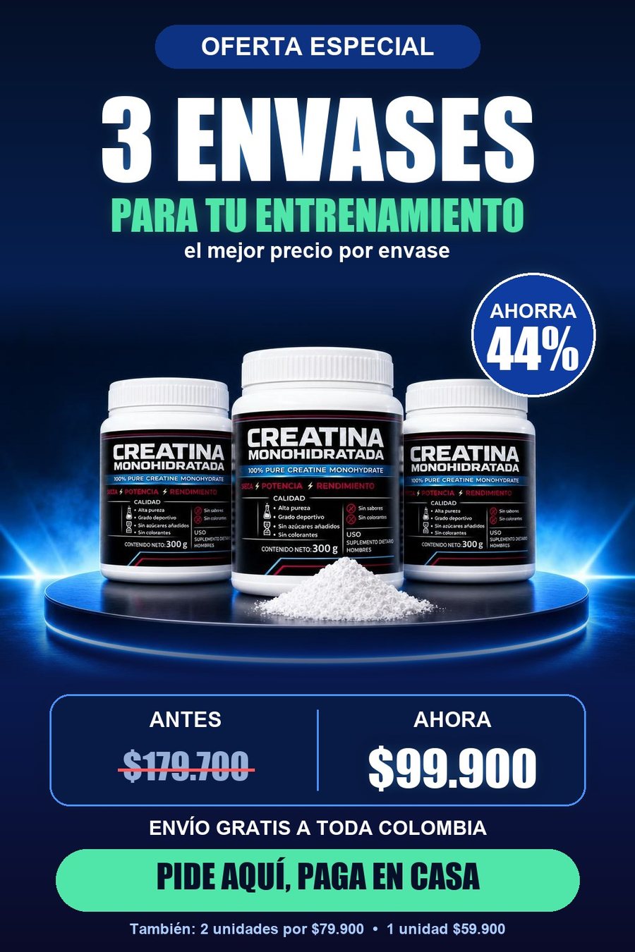 Oferta 3 envases de creatina monohidratada